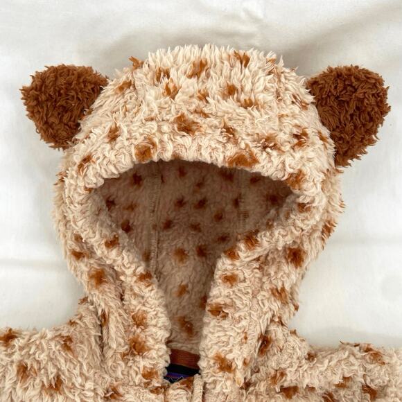 Patagonia Furry Friends Fleece Teddy Bear Baby Bunting Tuber Tan Dear Deer Print - Picture 4 of 13